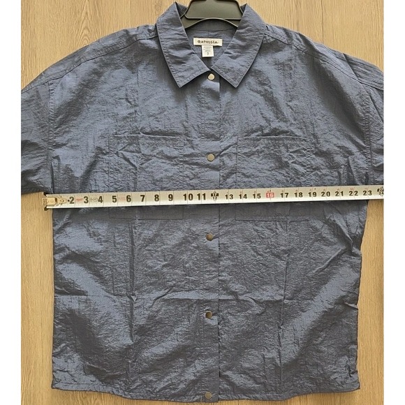 Athleta Women's Small Blue Nylon Button Front Utility Shirt Long Sleeve - Picture 10 of 10